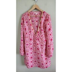 Victorias Secret Pink Silk Tunic top Sz M/L  Red Kaftan Vneck Coverup